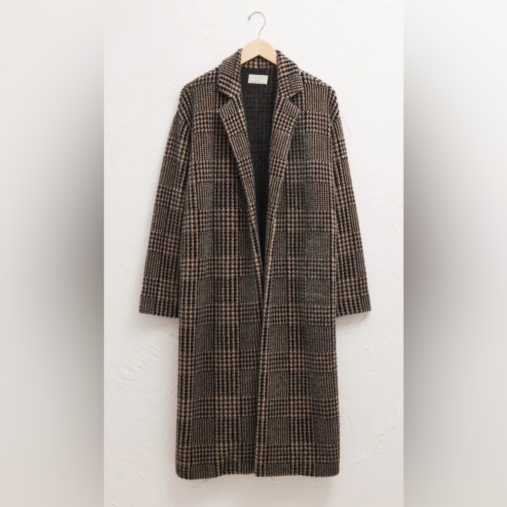 Z Supply Black and Gray Plaid Coat L - Picture 4 of 7